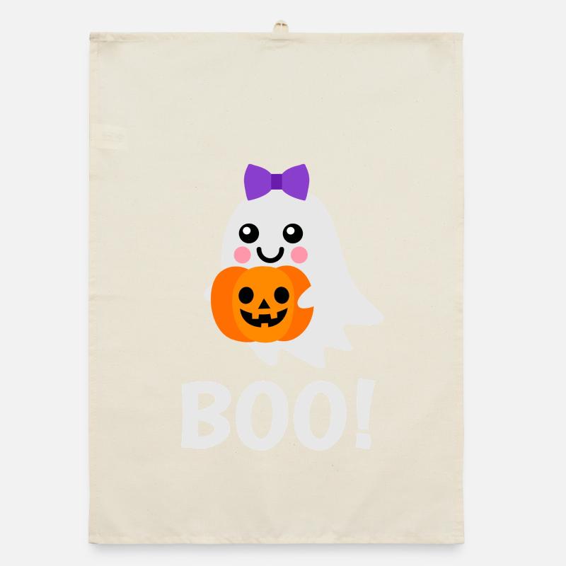 Halloween Design - Cute Ghost Jack o Lantern Organic dish towel