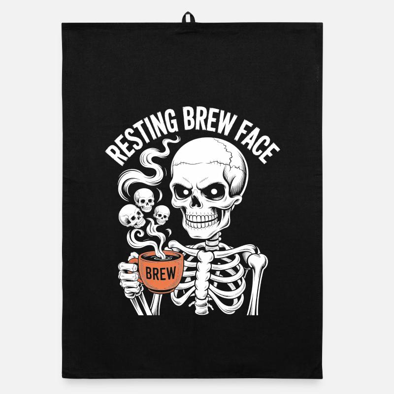 Repos Brew Face Skeleton Café Halloween Torchon bio