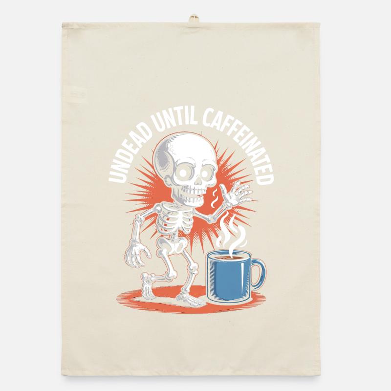 Undead Until Caffeinated Skeleton Coffee Run Organic dish towel