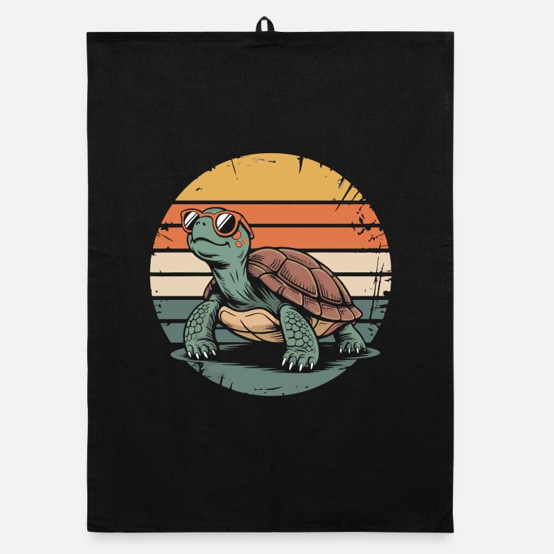Retro turtle at sunset Organic dish towel