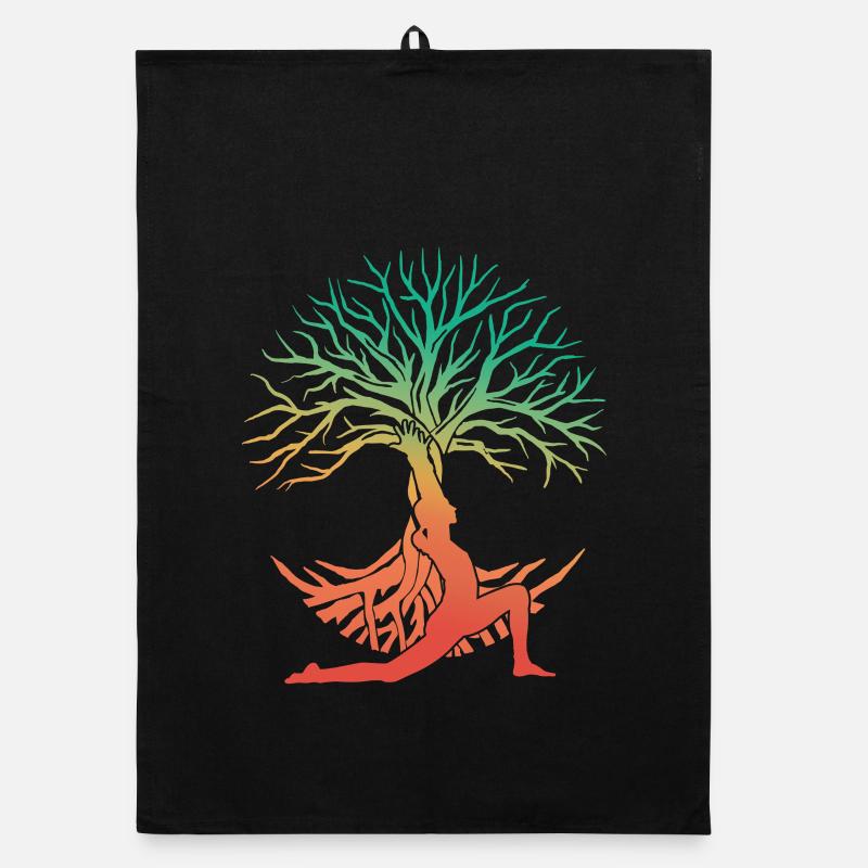 Yoga Tree Figure in Rainbow Organic dish towel