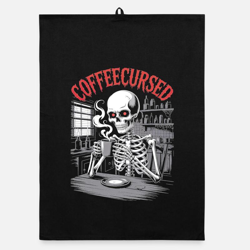 Coffee Cursed Skeleton Brewing Spooky Halloween Organic dish towel