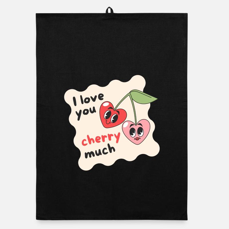 I love you cherry much - Organic Geschirrtuch - Schwarz