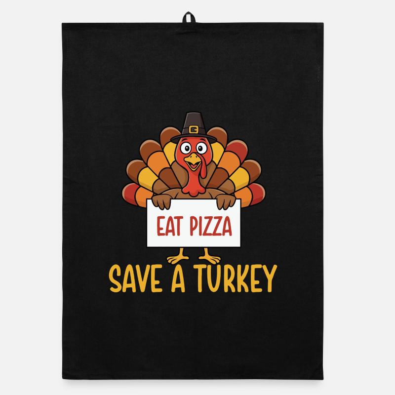 Sauver une dinde manger une pizza drôle d’automne Torchon bio