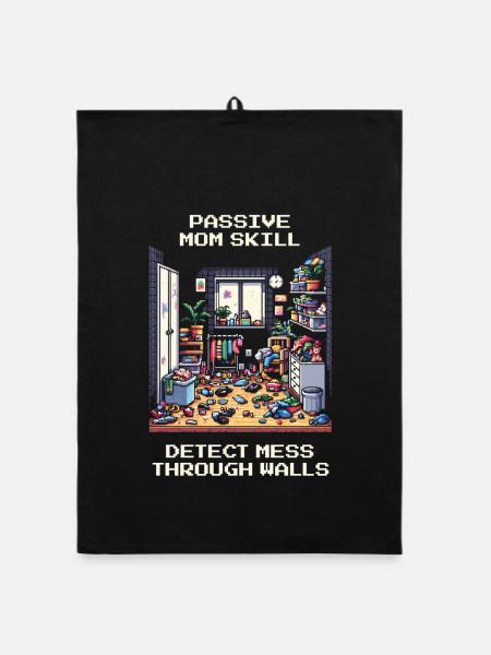 Compétence maman : Localiser le chaos à travers les murs | Ménage - Torchon bio - noir - Devant
