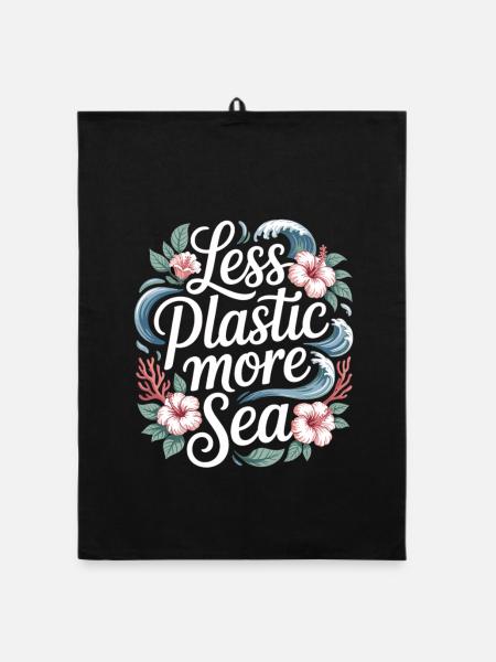 Moins de plastique, plus de mer – Design environnemental, Fleurs - Torchon bio - noir - Devant