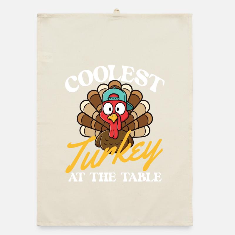 La dinde la plus cool à table Automne drôle Torchon bio