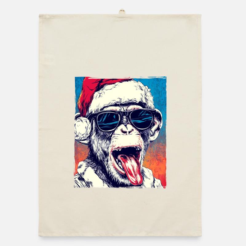 Monkey Christmas Hat Organic dish towel