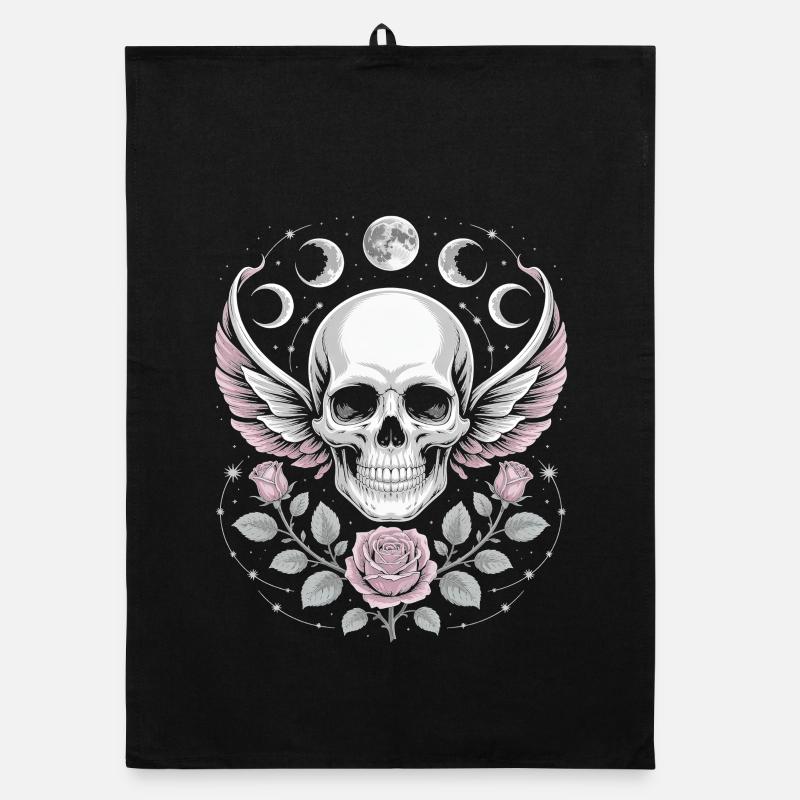 Gothic Skull with Moon Phases and Roses Design Organic dish towel