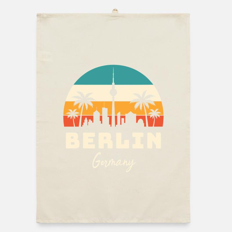 Berlin Germany – Retro skyline in sunset look Organic dish towel