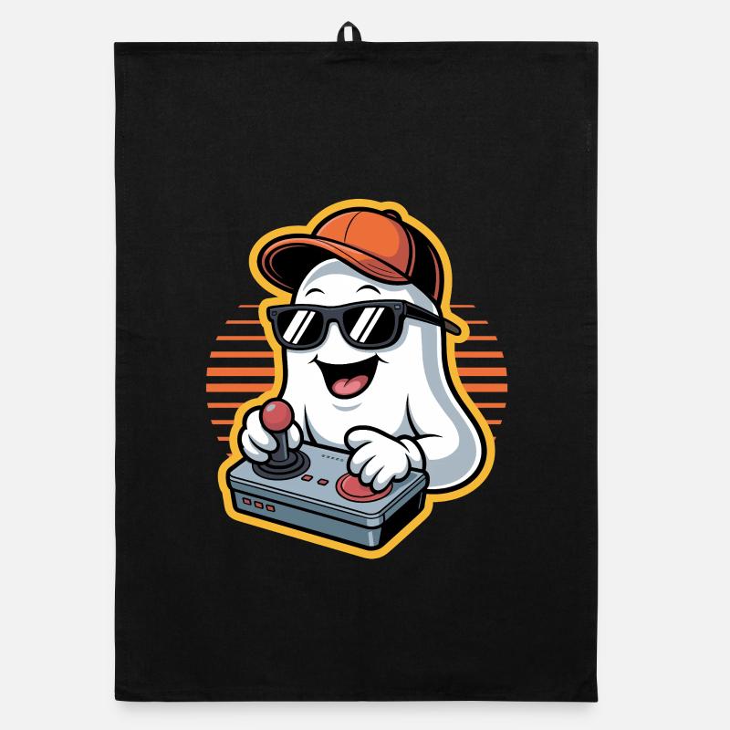 Retro Gamer Halloween Ghost Organic dish towel