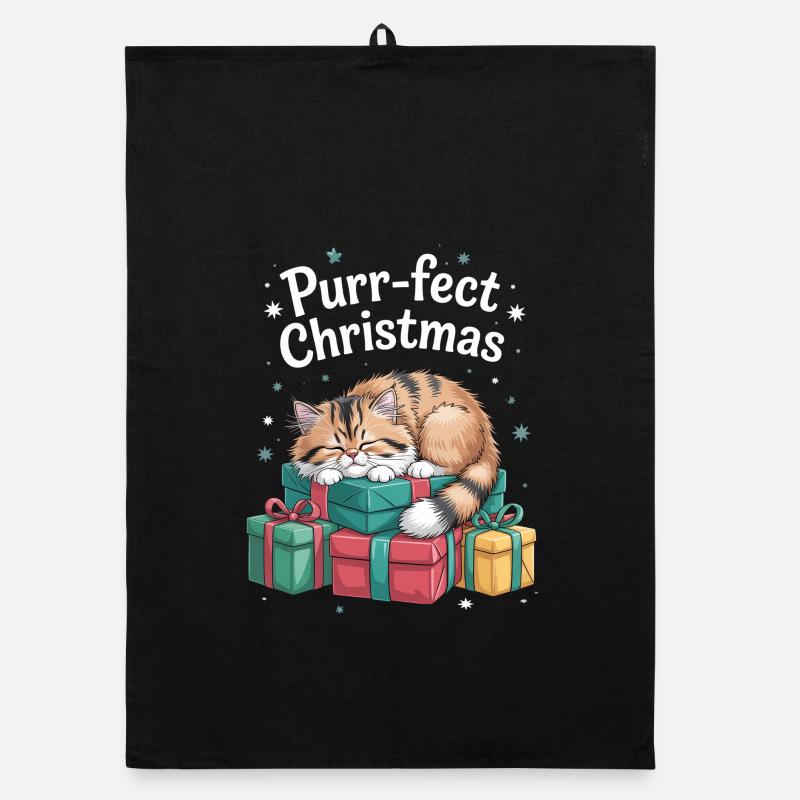 Ronronnement de Noël Chat endormi Noël Torchon bio
