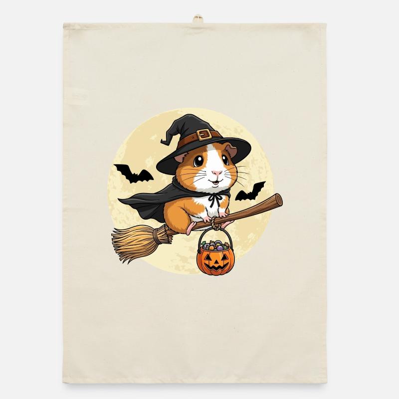 mignon cochon d’Inde sorcière Halloween Torchon bio