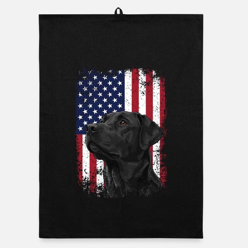 Patriotic Lab with US Flag Hunting Scene Organic dish towel