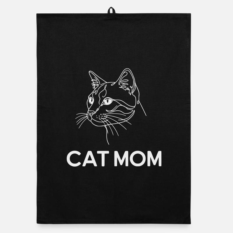 Maman chat – Dessin au trait de chat minimaliste Torchon bio