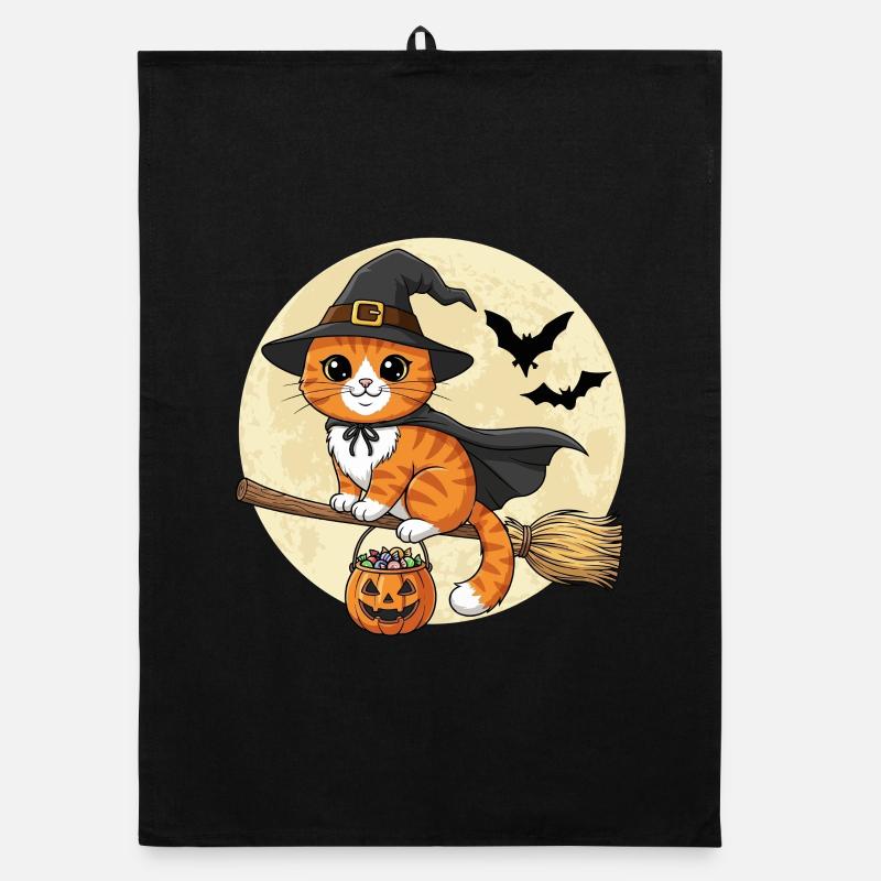 Cute Cat Witch Halloween Organic dish towel