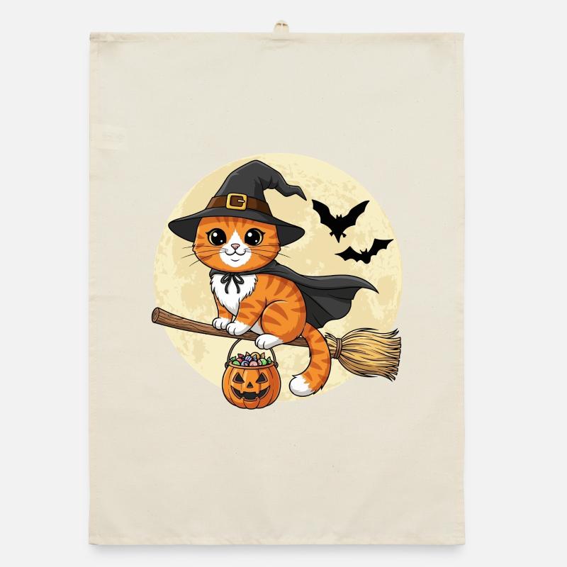 Chat mignon sorcière Halloween Torchon bio