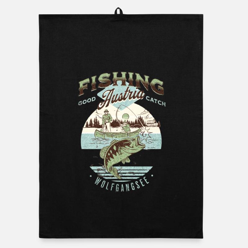 Pêche Wolfgangsee design rétro Torchon bio