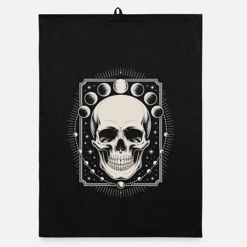 Gothic Skull with Moon Phases Mystical Design Organic dish towel