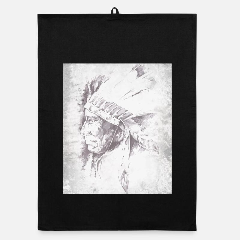 Chef indigène en plumes gris Torchon bio