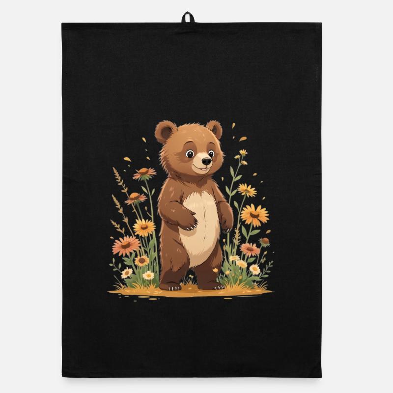Cuddly bear in flower meadow Organic dish towel