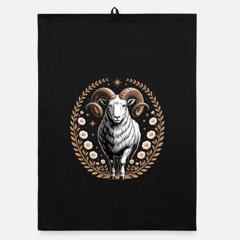Widder Sternzeichen Mit Blüten Und Sternen Organic Geschirrtuch
