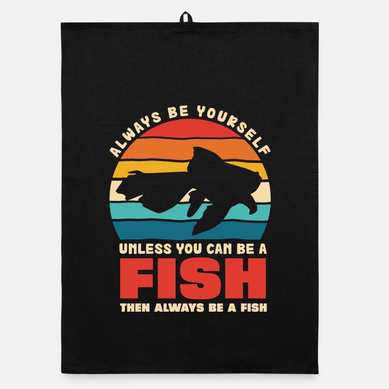 Fish Be Yourself Coucher de soleil rétro Torchon bio