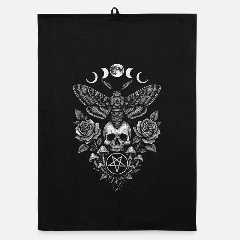 papillon de nuit avec crâne phases de lune occultisme occulte Torchon bio