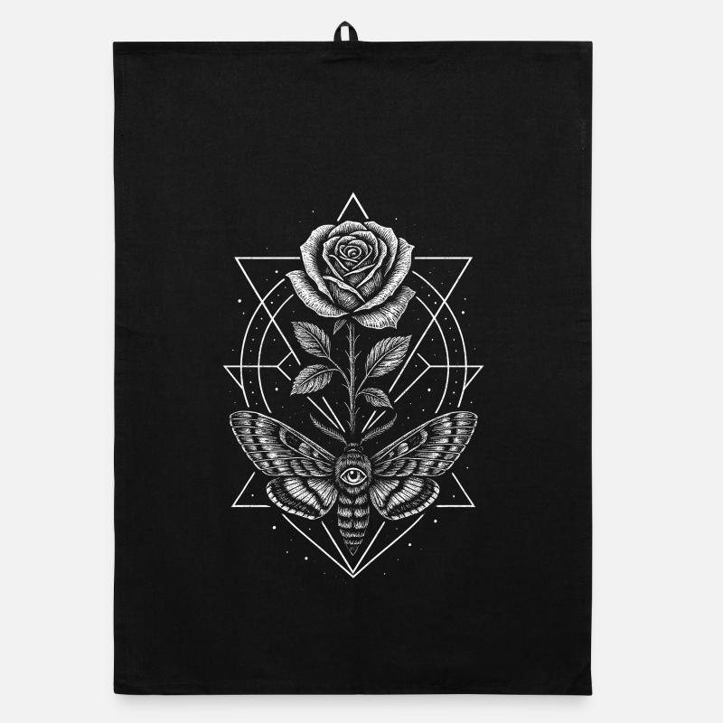 Moth Rose Occultism Esotericism Mystical Design Organic dish towel
