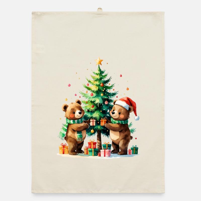 Winter bears on the Christmas tree Organic dish towel