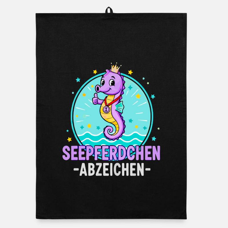 Seepferdchen Abzeichen Lila Schwimmen Kinder Organic Geschirrtuch