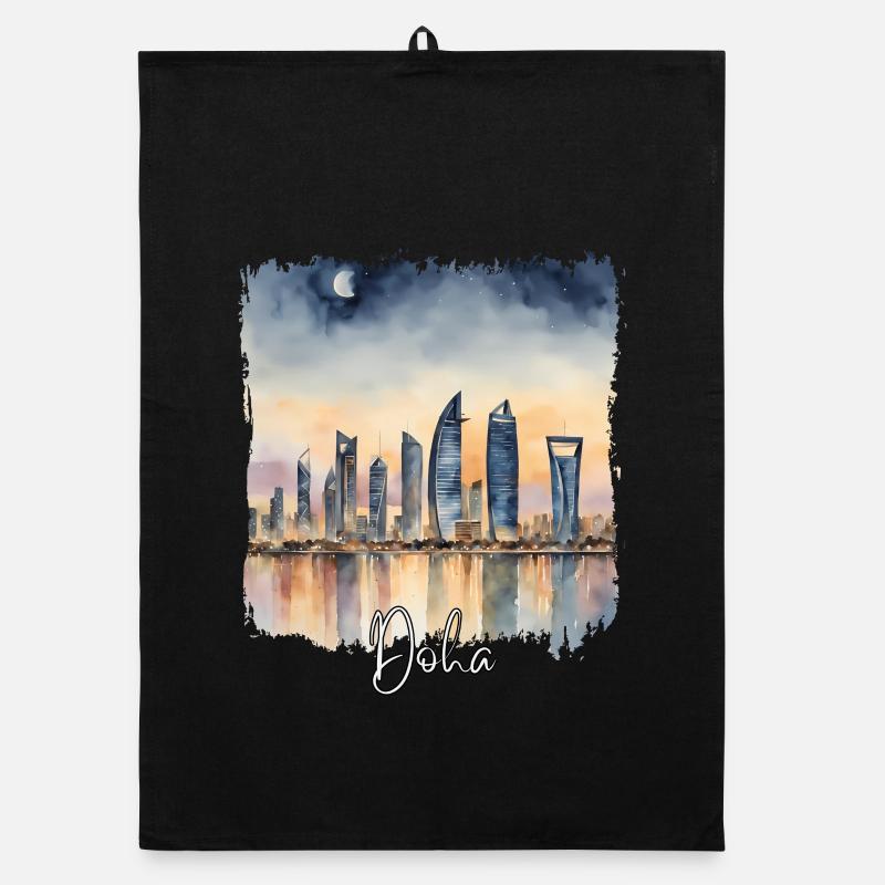 Doha Watercolor, Doha Qatar Organic dish towel