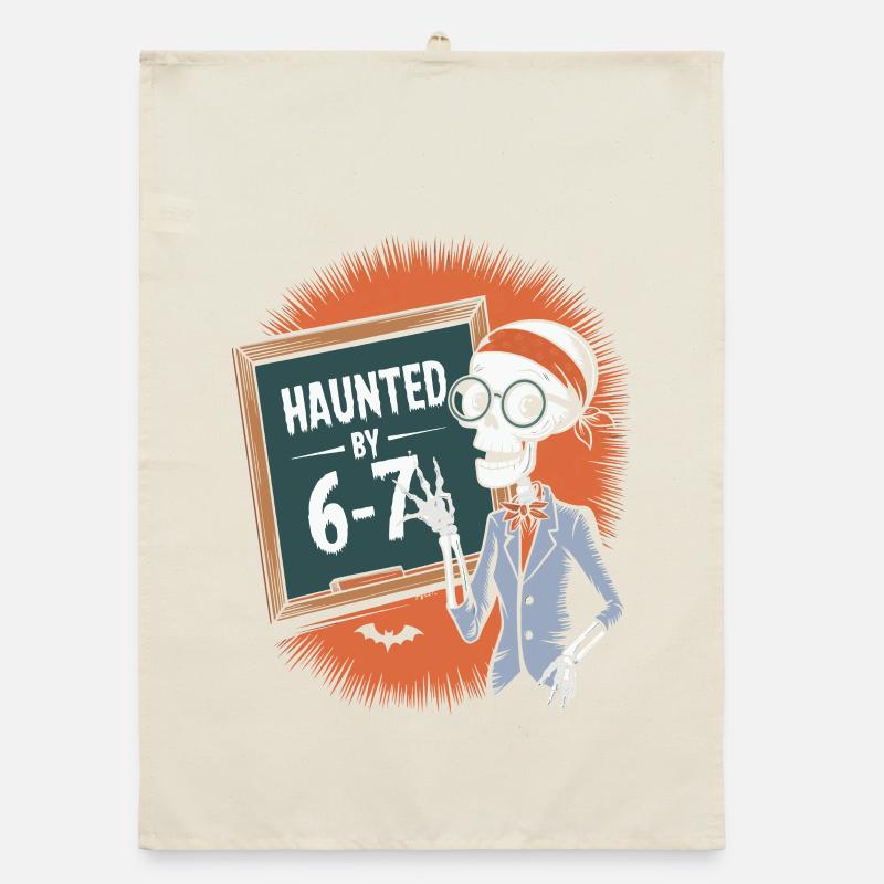 Haunted Skeleton Design with Chalkboard and Bats Organic dish towel
