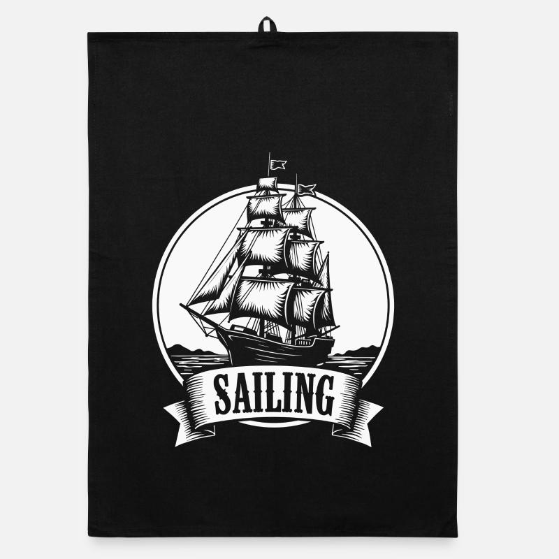 Sailing Segelschiff Maritim Ahoi - Organic Geschirrtuch - Schwarz