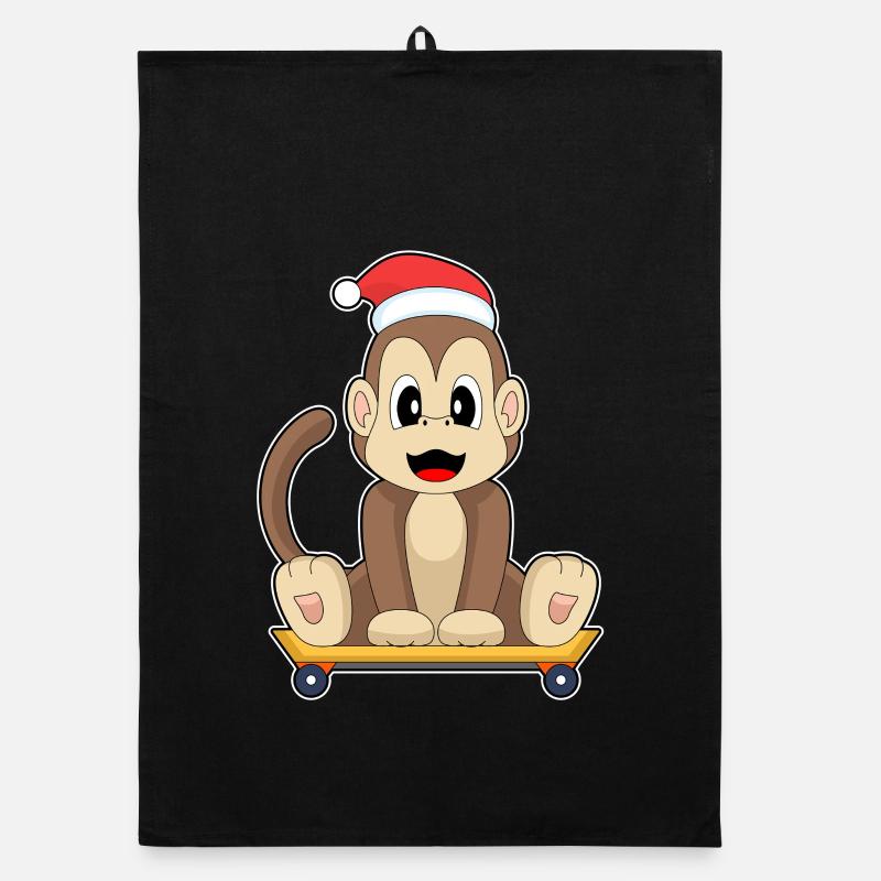 Monkey Christmas Skateboard Organic dish towel