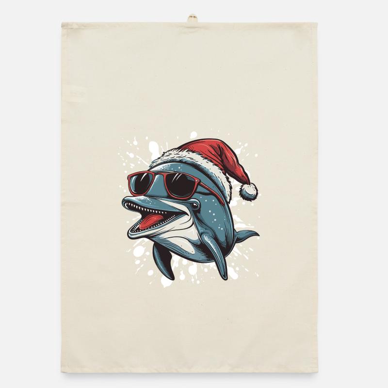 Dauphin Noël Drôle Torchon bio