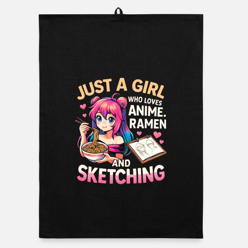 Anime Ramen Skizzieren Mädchen Organic Geschirrtuch