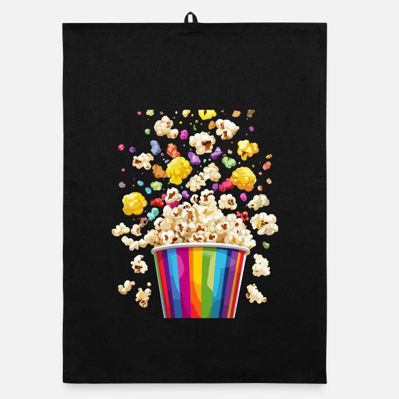 Explosion de pop-corn coloré de tasse arc-en-ciel Torchon bio