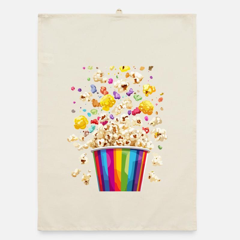 Explosion de pop-corn coloré de tasse arc-en-ciel Torchon bio