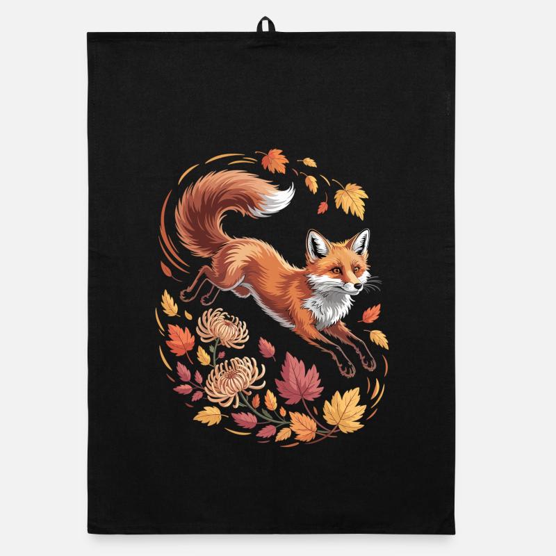 Fox with autumn leaves Organic dish towel