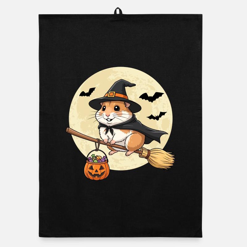 Cute Hamster Witch Halloween Pumpkin Full Moon Organic dish towel
