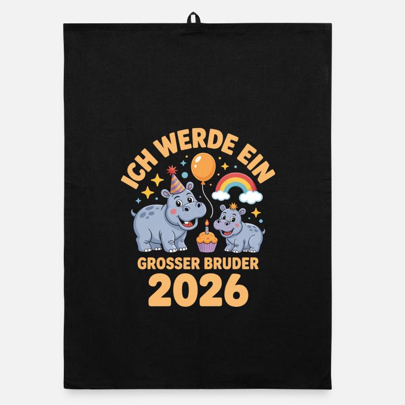 Ich werde ein grosser Bruder 2026 Hippo Nilpferd Organic Geschirrtuch