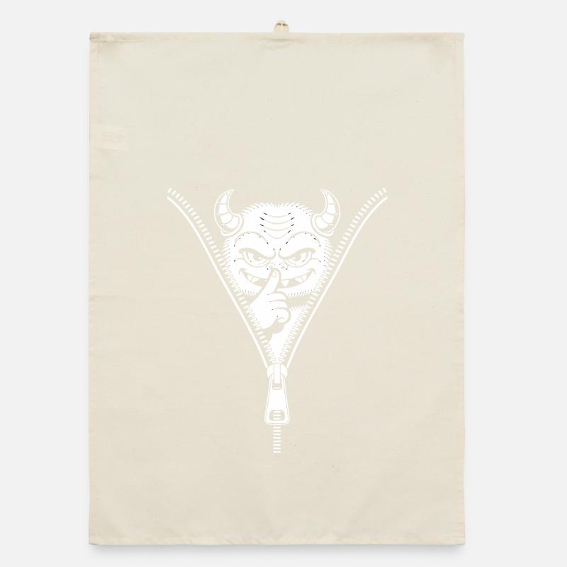Naughty devil hidden behind zipper Organic dish towel