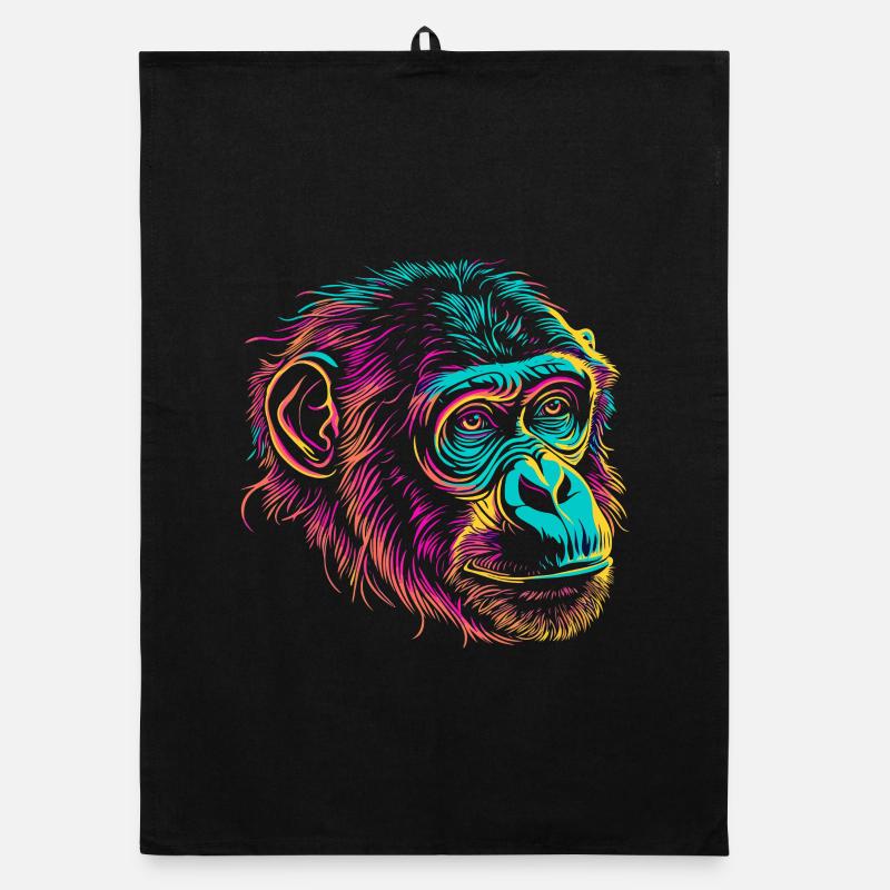 Néon Singe Portrait Couleur Explosion Torchon bio