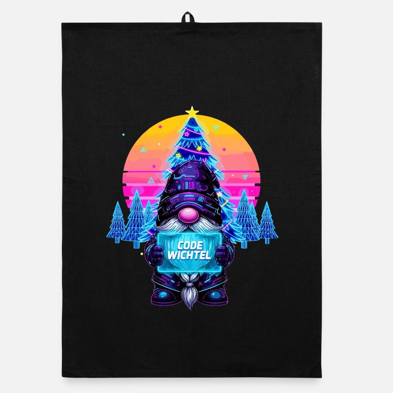 Cyberpunk Code Gnome - Synthwave Noël Nerd Torchon bio