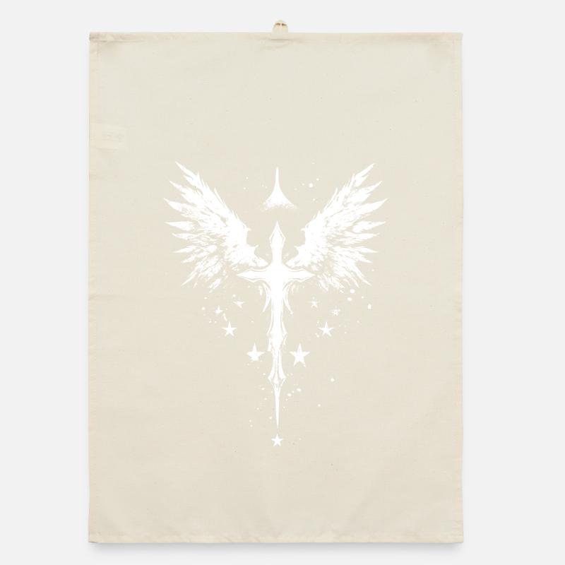 Goth Cross with Angel Wings Gothic Organic dish towel