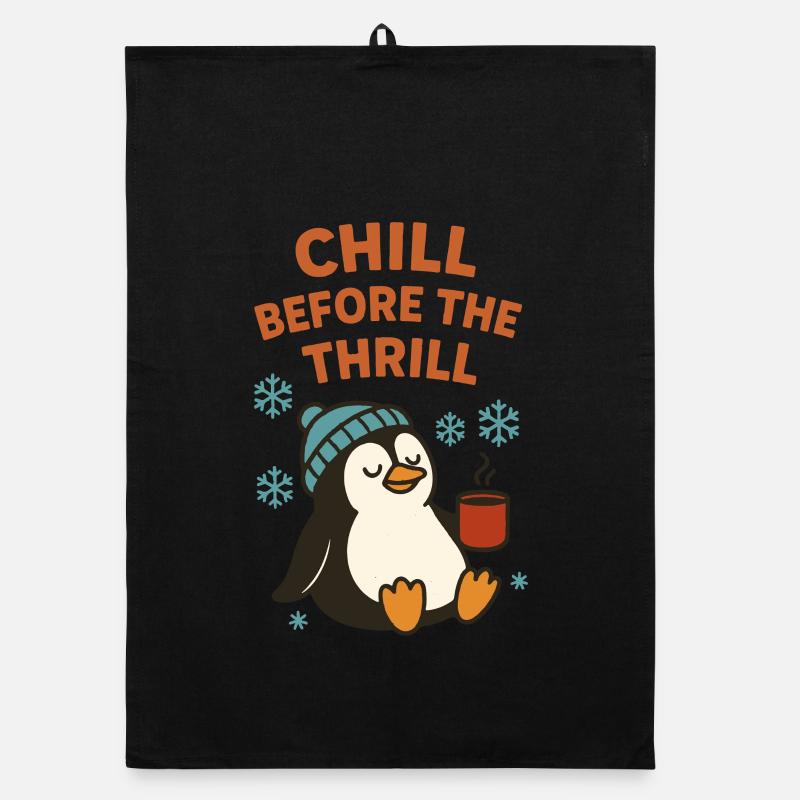christmas Chill Before The Thrill Holiday Penguin Organic dish towel