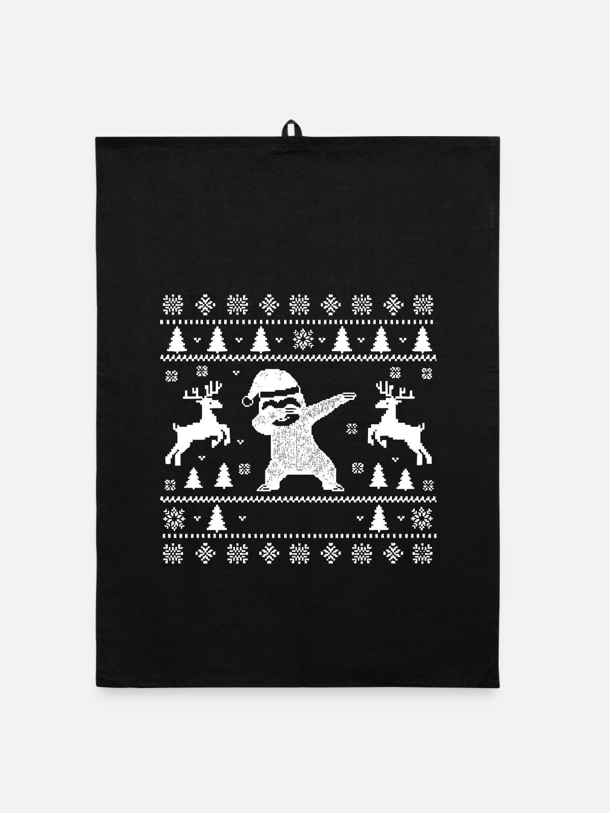Dabbing Faultier Weihnachtskunst - Organic Geschirrtuch - Schwarz - Vorne