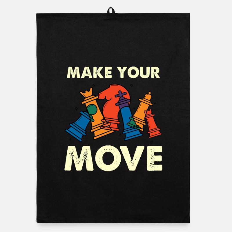 Faites votre mouvement – pièces d’échecs colorées - Torchon bio - noir