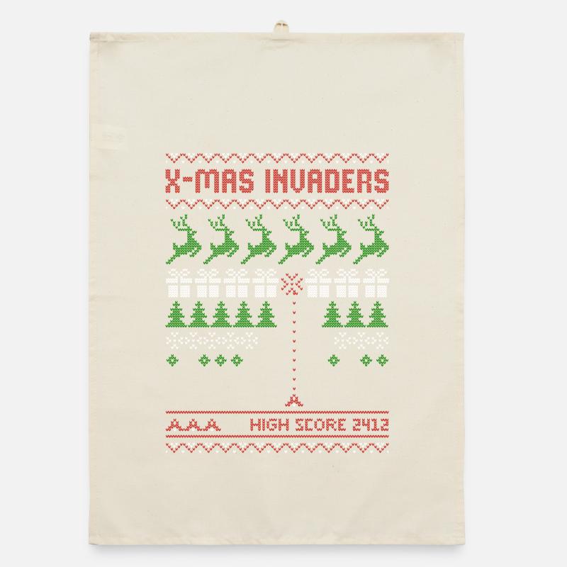 X-Mas Invaders | Shooting Game | ugly christmas Organic dish towel